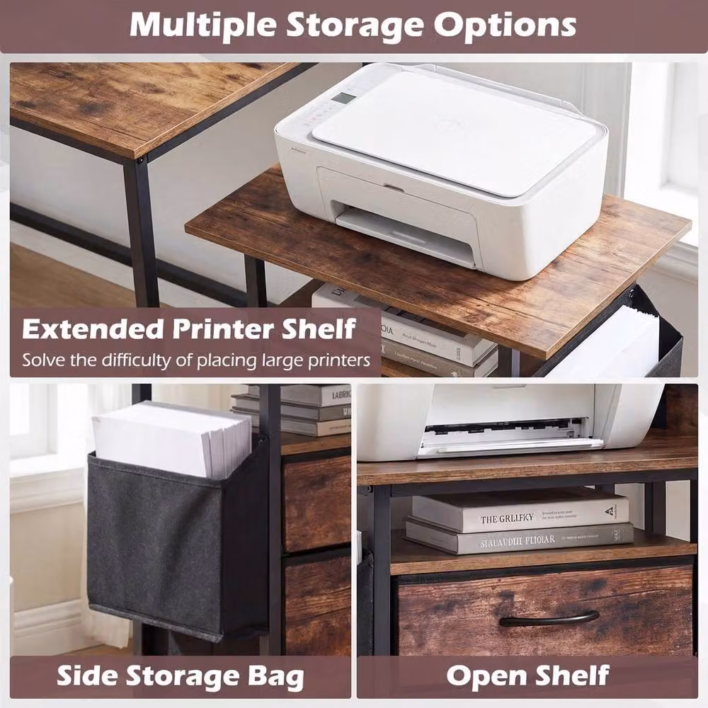 VOGREX 2-Drawer Mobile File Cabinet and Printer Stand in Brown – 6