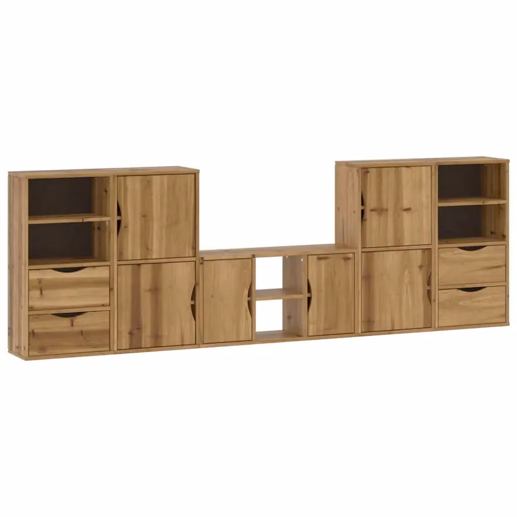 Berkfield Home ODDA 5 Piece Solid Wood Pine TV Unit with Storage in Brown – 2