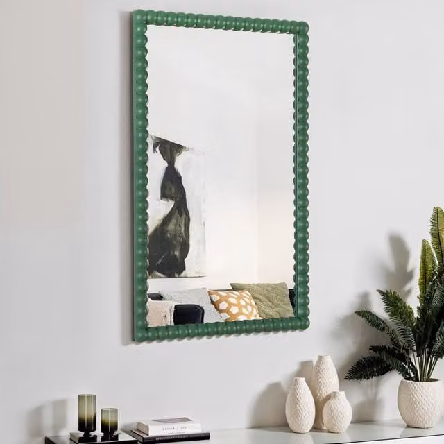 Home Garden Direct Lecco Wooden Wall Mirror with Beaded Frame in Green, W: 60 cm, H: 90 cm – 1