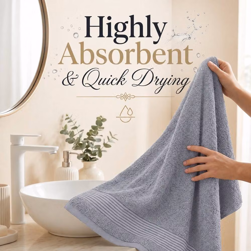 Pamposh 6 Piece Set of Grey Cotton Terry Towels, 500 GSM – 5