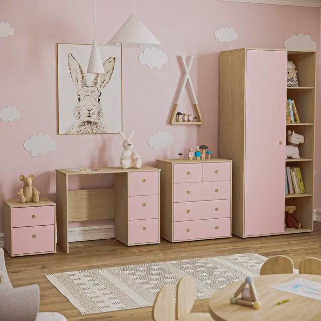 Vida Designs Junior Vida 4 Piece Childrens Bedroom Set in Pink and Oak