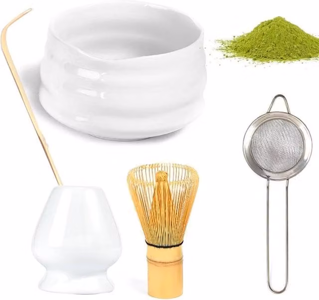 EONLION Matcha Making Tool Set with White Bamboo Tea Whisk – 1