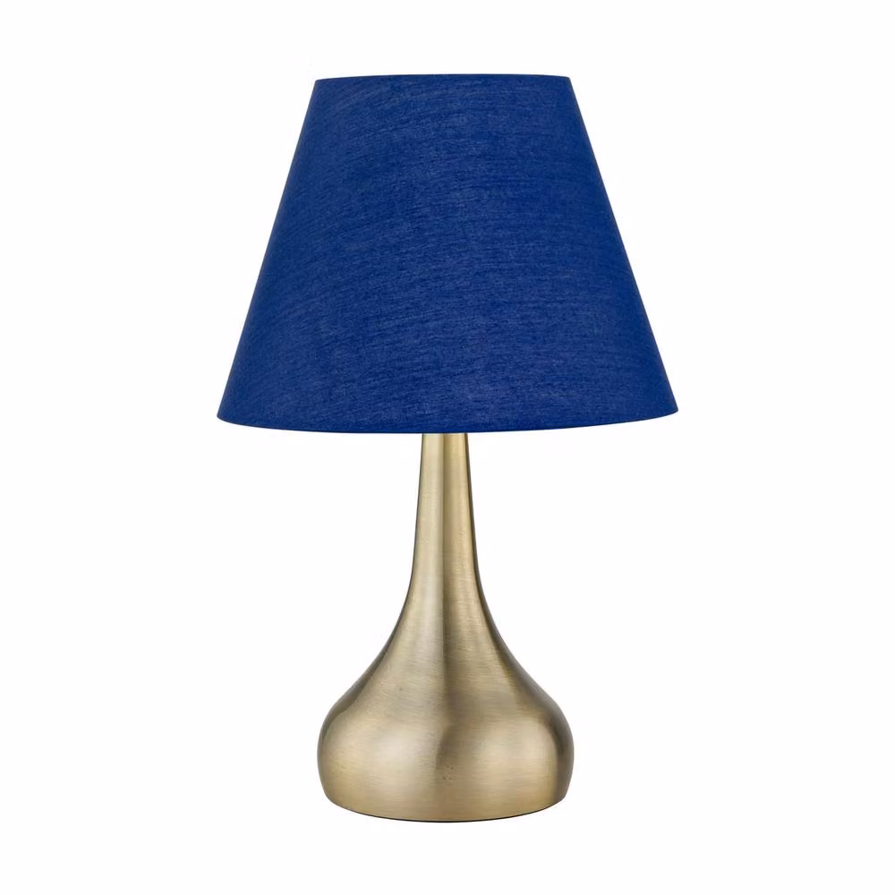 First Choice Lighting Romana Set of 2 Antique Brass Touch Table Lamps with Blue Fabric Shades – 2