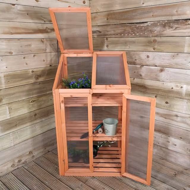 Samuel Alexander Brown and Green Wooden Mini Greenhouse Cold Frame with Polycarbonate Shelving