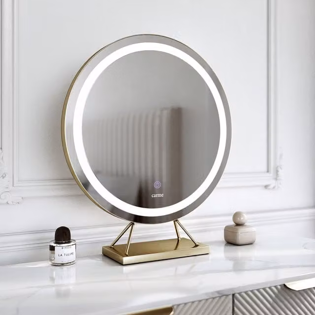 CARME Lillia Round Frameless Tabletop LED Light Mirror with Touch Sensor and Dimmable Function in Gold