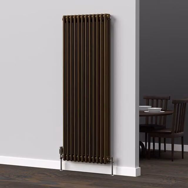 Lux Heat Vertical Coloured Column Radiator in Antique Brass, H 150 cm x W 56 cm
