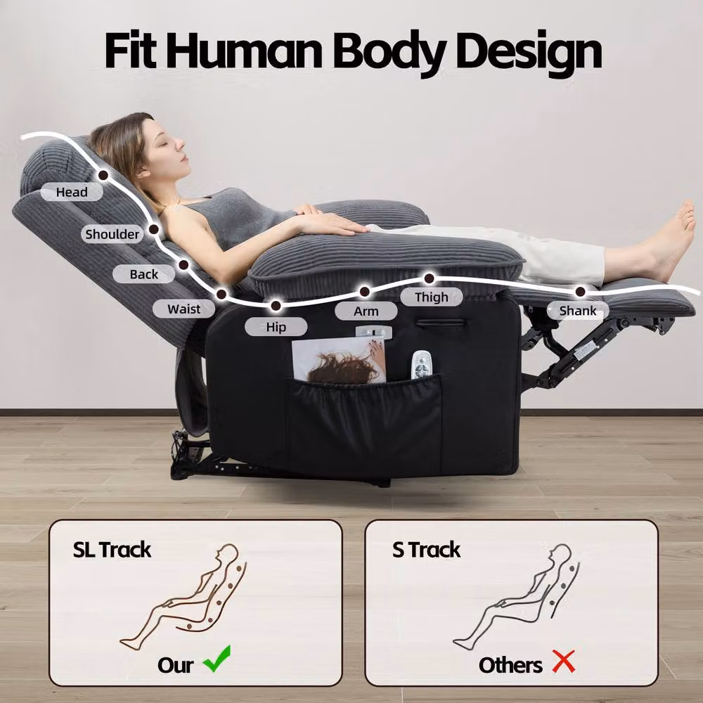 KEEPREAPER Comfortable Power Recliner Chair with 8-Point Massage and Heating in Grey – 8