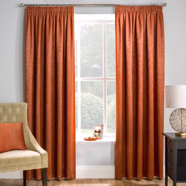 Enhanced Living Matrix Orange Thermal Noise Reducing Dim Out Curtains, W: 137 cm, H: 168 cm
