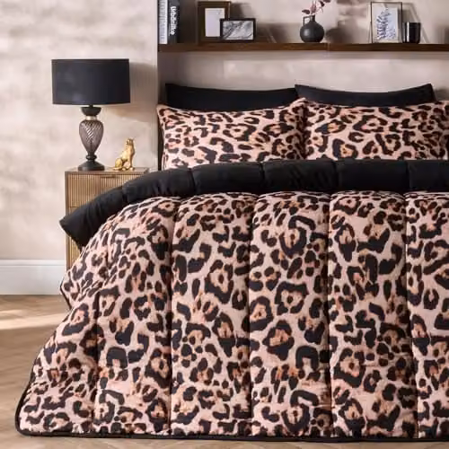 OHS Leopard Print Coverless Single Duvet Set with Pillowcase, 10.5 Tog Reversible Microfibre Quilt, Multicolour, W/D/H: 135 x 200 cm