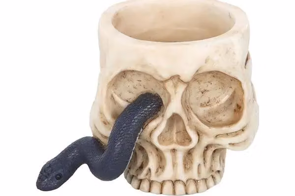 KDMD Ceramic Skull and Snake Tealight Holder in Cream and Beige – 2