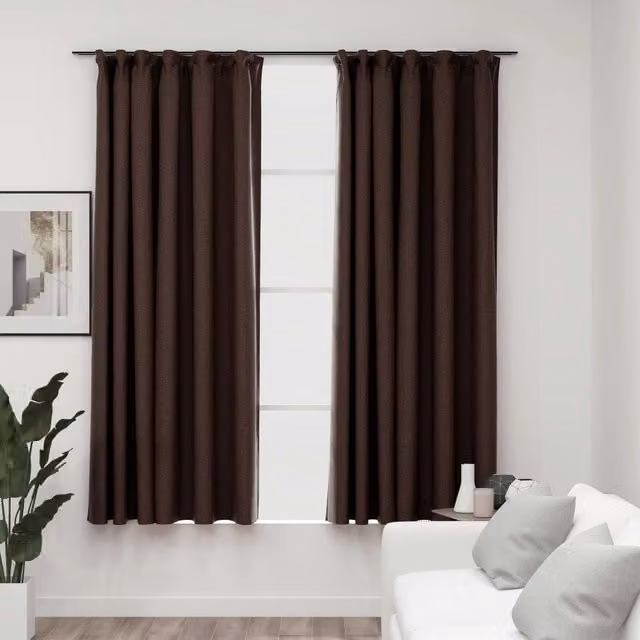 Berkfield Home Linen-Look Blackout Curtains with Hooks, 2 Pack, Taupe, W: 140 cm, H: 175 cm – 1