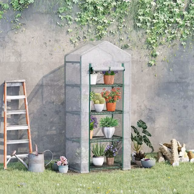 Outsunny 4 Tier Portable White Steel Greenhouse for Vegetable Gardens
