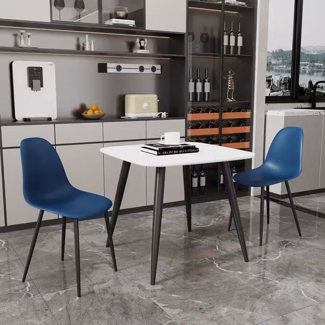 Core Products Ltd Aspen Square White Table and 2 Blue Curve Plastic Chair Set