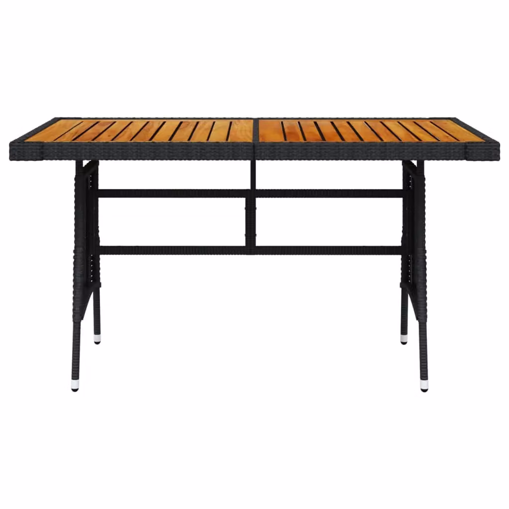 Berkfield Home Extendable Rectangular Garden Table in Black Poly Rattan and Solid Acacia Wood, W/D/H: 130 x 70 x 72 cm – 2