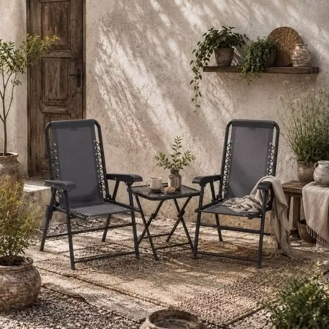 Wyld Haus Lano 3 Piece Dark Grey Mesh Folding Bistro Set in Black – 1