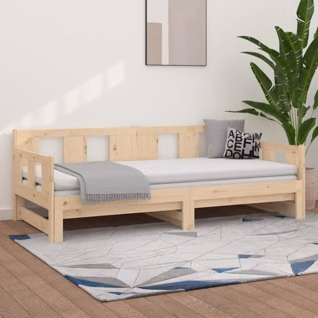 Berkfield Home Rustic Solid Wood Pine Pull-out Day Bed, Brown, W/D/H: 190 x 90 x 90 cm (2 units)
