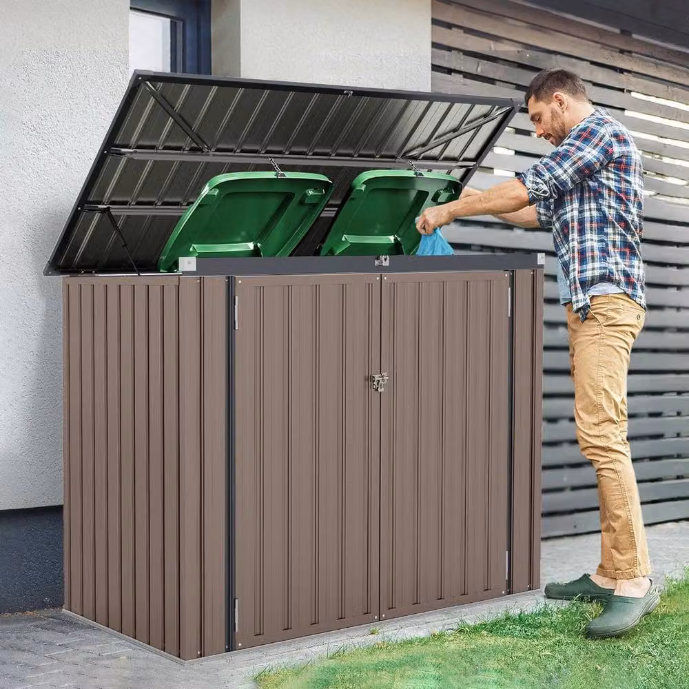 PAWNORA Grey Galvanised Steel Outdoor Bin Store Trash Can Storage Shed – 2