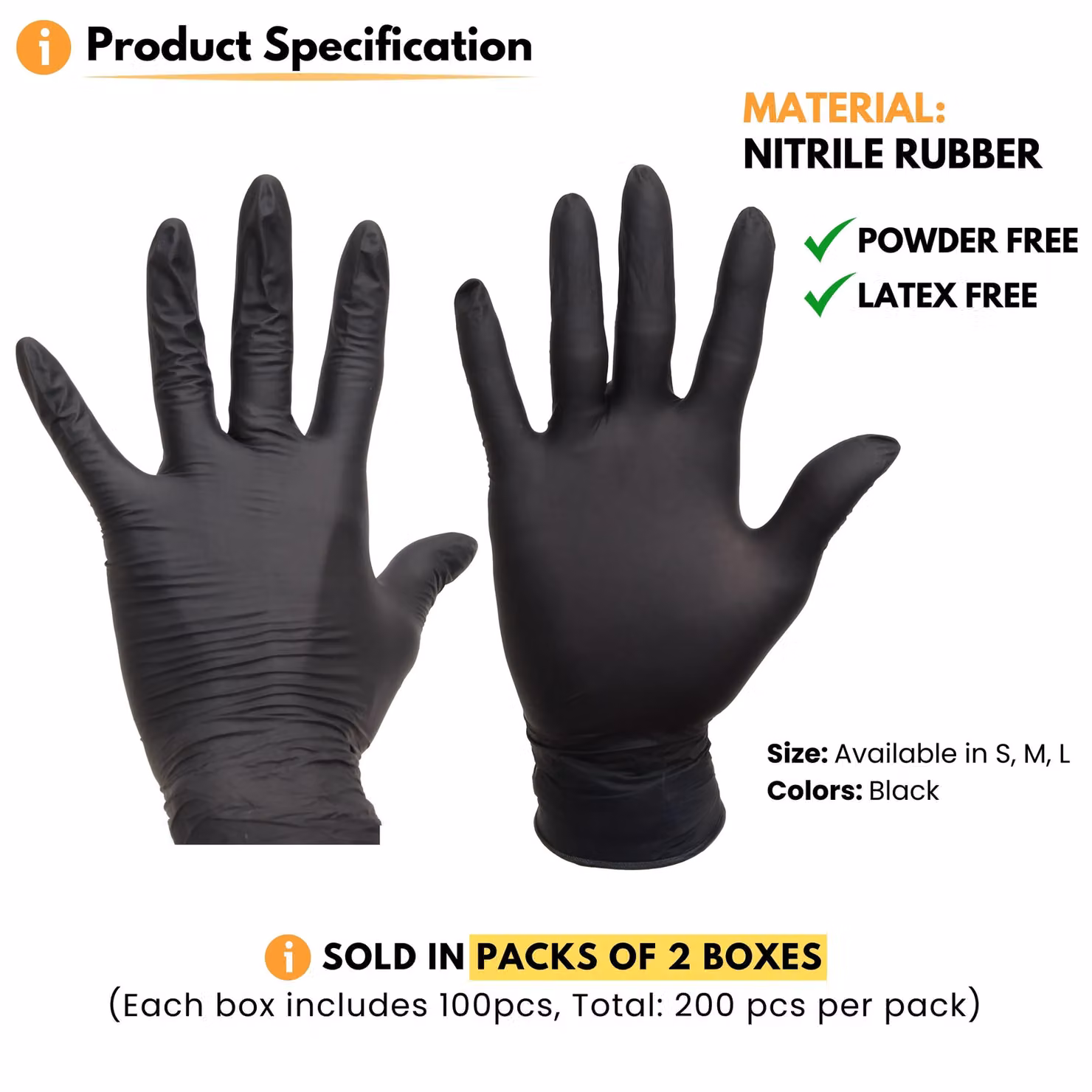 Novecrafto Disposable Nitrile Gloves, Black, Small, 2 Boxes of 100 Gloves Each, Powder and Latex Free – 3