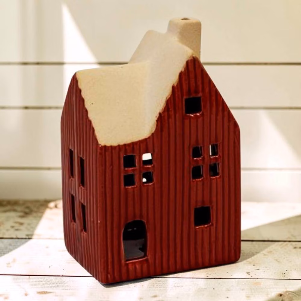 Four Candle Red Ceramic Rustic House Tealight Holder – 2