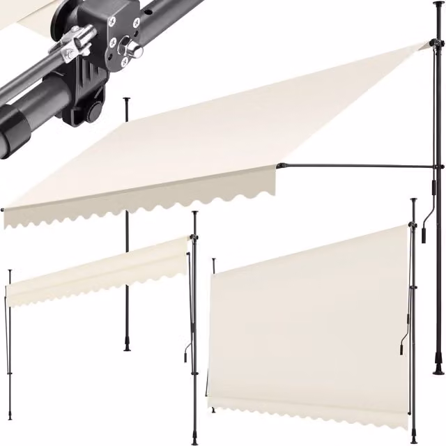 TECTAKE No-Drill Retractable Manual Awning in Beige Polyester and Steel