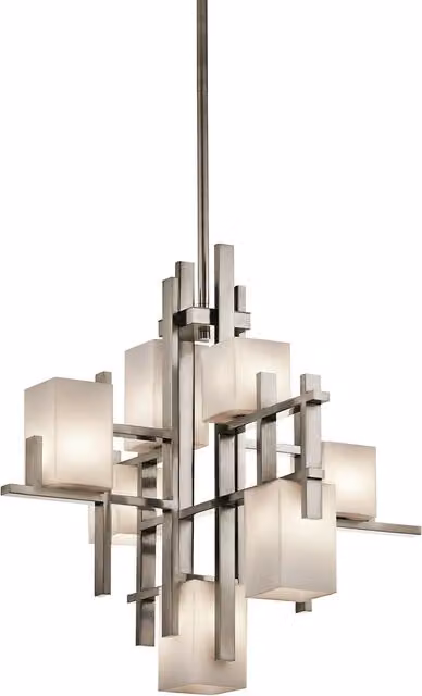 Loops Classic 7 Bulb Hanging Pendant Chandelier in Silver and Multicolour with LED G9 Bulbs