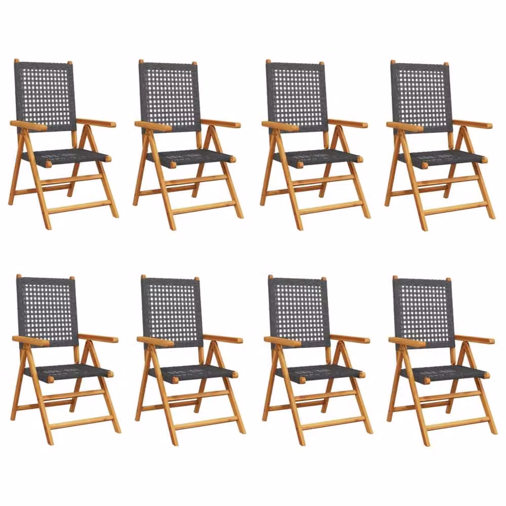 Berkfield Home 8-Piece Reclining Garden Chair Set in Black Poly Rattan and Oiled Acacia Wood – 3
