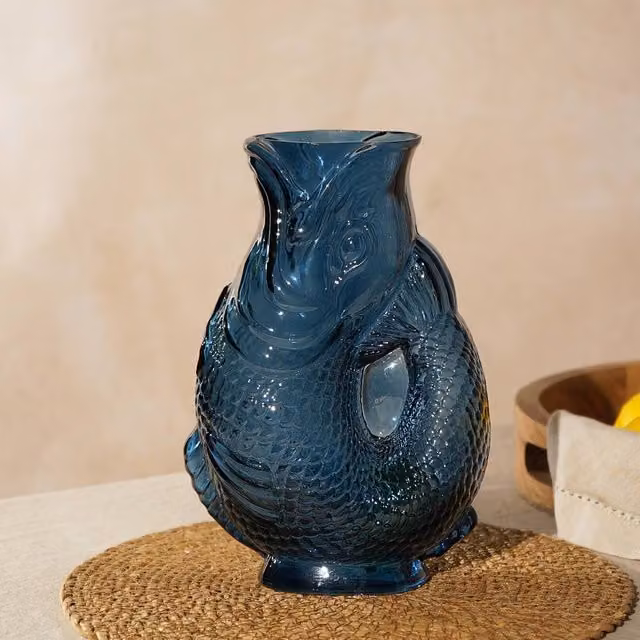 Hestia Blue Fish Shaped Glass Vase