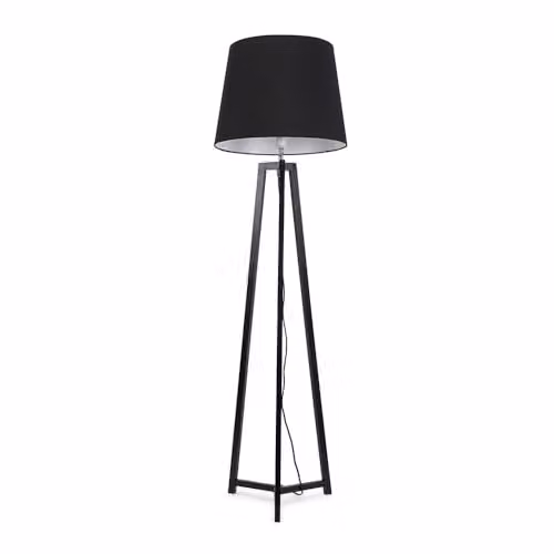 ValueLights Black Wood Tripod Floor Lamp with Tapered Fabric Lampshade and Included LED Bulb