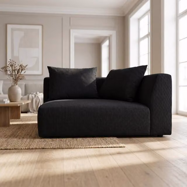 Abakus Direct Tokyo Right Corner Seat in Black Basket Weave Fabric with Deep Seat
