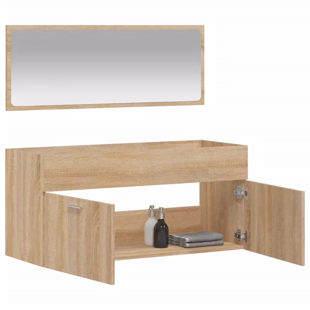 Berkfield Home Wall Mounted Bathroom Cabinet with Mirror in Sonoma Oak Brown – 2