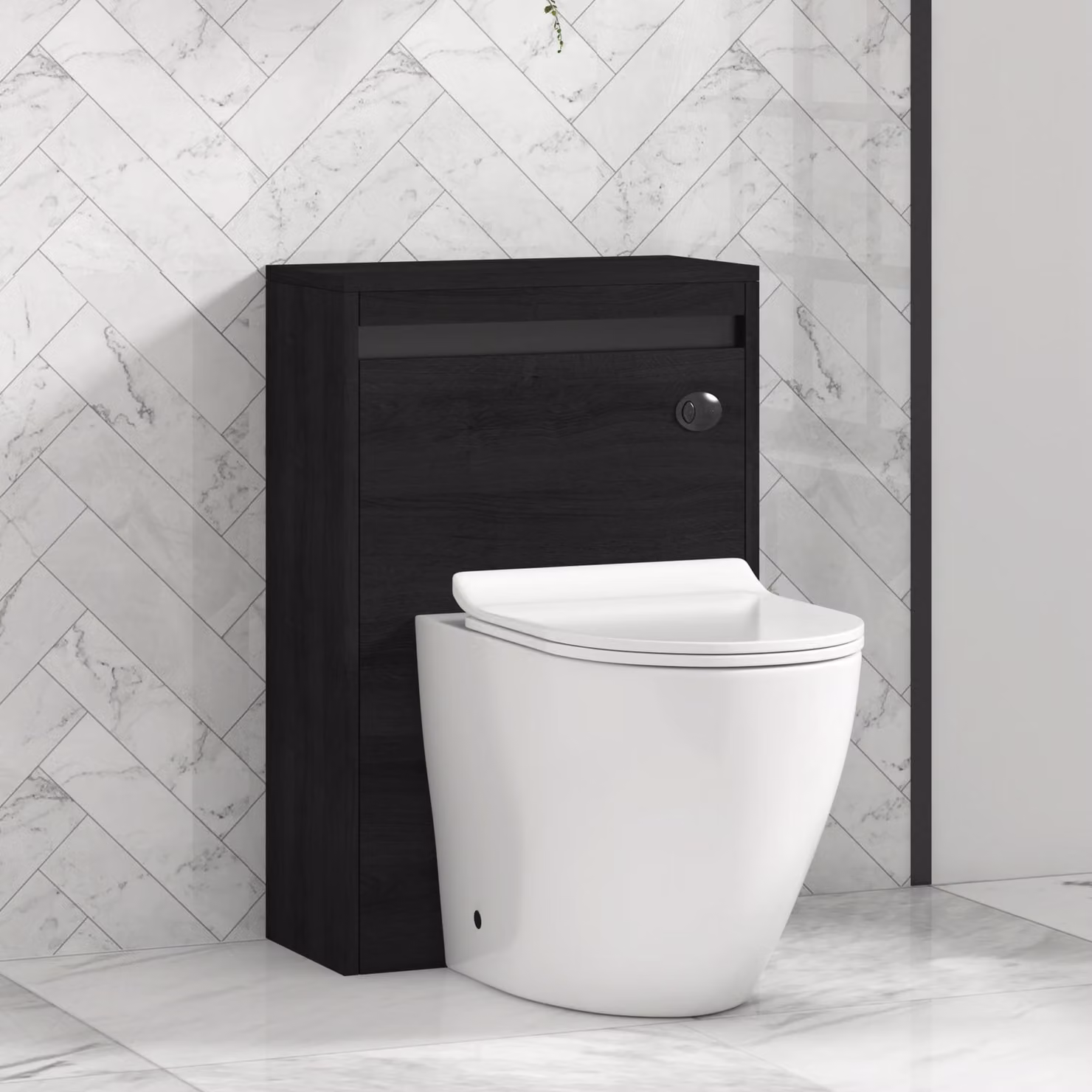 Royal Bathrooms Orion Hale Black BTW WC Unit with Elva Rimless Toilet Pan, Slim Seat and Cistern, White and Black Accent Trim, Width: 54 cm