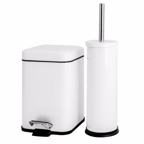 Harbour Housewares 3L Stainless Steel Pedal Bin and Toilet Brush Set in White