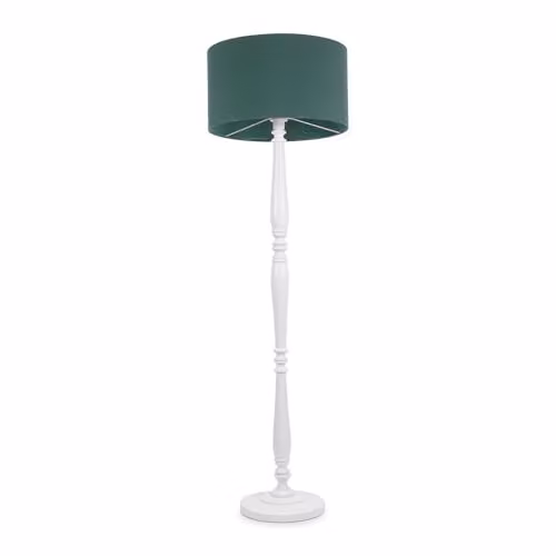ValueLights Traditional White Wood Candlestick Floor Lamp with Forest Green Fabric Drum Shade and LED Bulb, H 155 cm x W 45 cm x D 45 cm