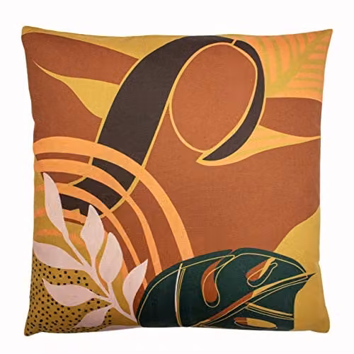 Riva Home Furn Vida Scandinavian Floral Printed Velvet Cushion, Multicolour, W x W: 50 x 50 cm