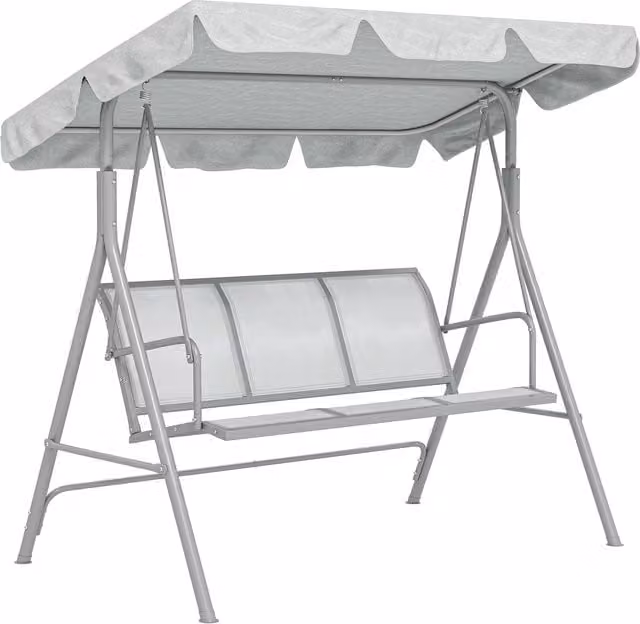 Outsunny 3-Seater Metal Garden Swing Chair with Sun Canopy in Matt Light Grey