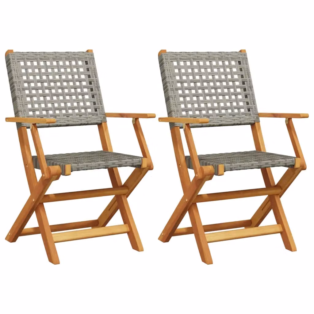 Berkfield Home Set of 2 Grey Acacia Wood and Poly Rattan Garden Chairs – 2