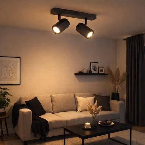 Globo Lighting James Twin Ceiling Spotlight, Grey, Adjustable Metal, 2x GU10, W/D/H: 26 x 6 x 14.5 cm – 3
