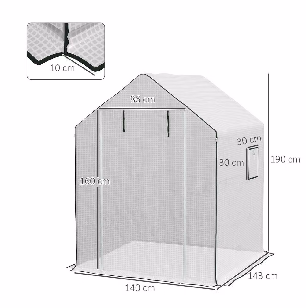 STILVORA White Greenhouse Cover Replacement with Roll-up Door and Windows, W/D/H: 190 x 143 x 140 cm – 3