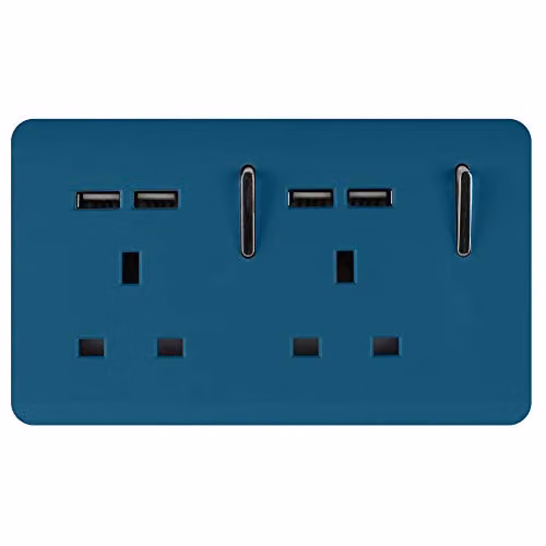 Trendi 2 Gang 13 Amp USB Switched Flush Socket with Plate in Blue – 2