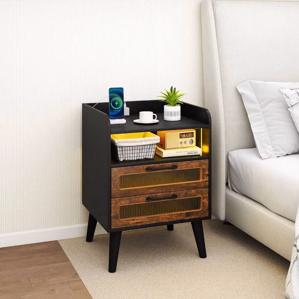 Kelvenix Mid Century Modern Bedside Table with Integrated Lighting in Black – 3