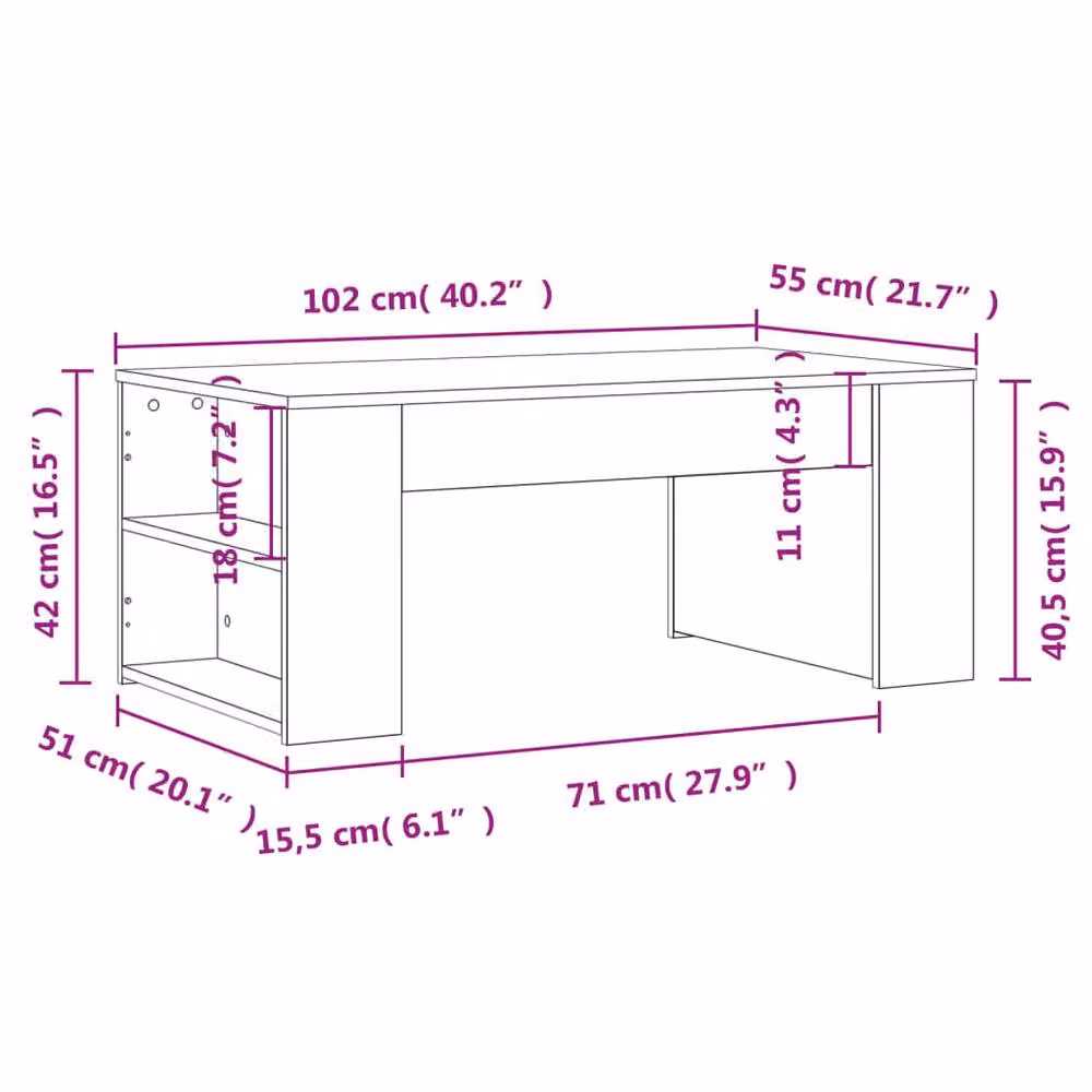 Berkfield Home Modern Black Decorative Coffee Table in Engineered Wood W/D/H: 102 x 55 x 42 cm – 5