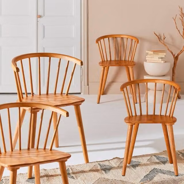 sweeek Set of 4 Classic Dining Room Chairs in Brown with Armrests, Rubberwood and MDF, W/D/H: 45 x 47.5 x 76 cm