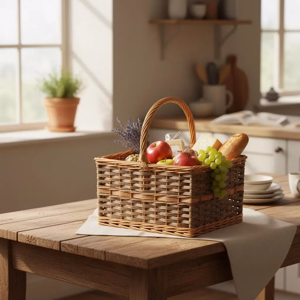Red Hamper Yorkshire Rectangular Wicker Shopping Basket in Brown – 2