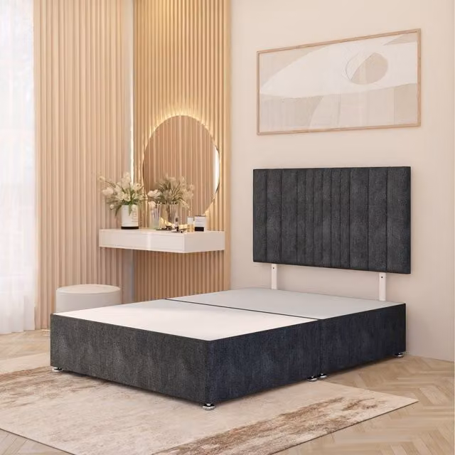 Somnior Beds Ltd Grey Fabric Upholstered Divan Bed Base with Drawers and Headboard W/D/H: 140 x 200 x 34.5 cm