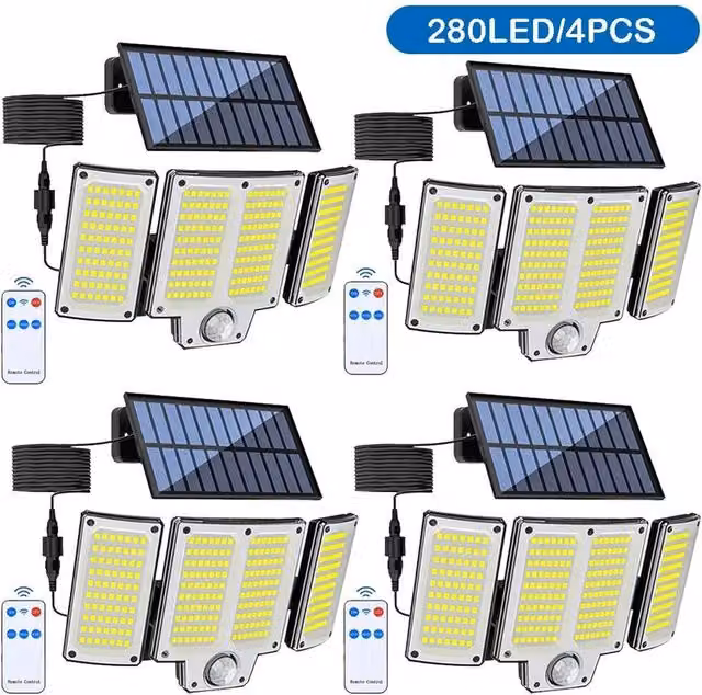 NESTLUNE 4 Pack Solar Powered LED Wall Lights with PIR Motion Sensor and Remote Control in Black