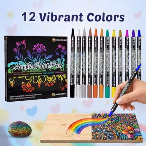 Desire Deluxe Multicolour Acrylic Paint Pens, Set of 12 Non-Toxic Water-Based Markers for Rock, Ceramic, Glass, Wood and Canvas – 2
