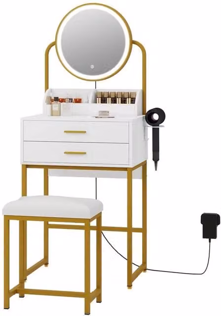 PAWNORA Modern Glossy White Dressing Table with Hollywood LED Lights – 1