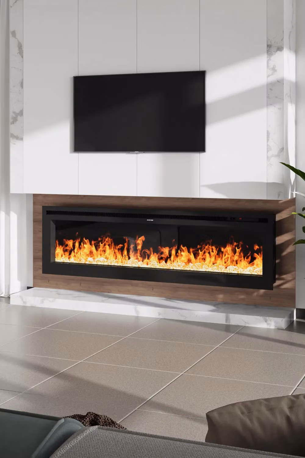 H&O Direct 60 Inch Electrical Fireplace with Remote, 12 Vibrant Flame Colours and Adjustable Heating Modes in Black, W: 152.4 cm, H: 45.0 cm – 2