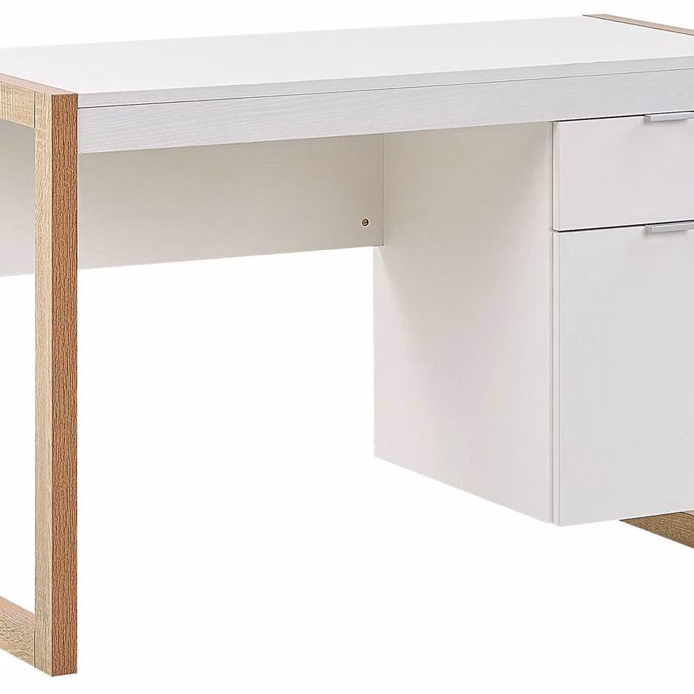 Wyld and Coco White Minimalist Writing Desk with Drawer and Hidden Cabinet W/D/H: 110 x 50 x 76 cm – 2