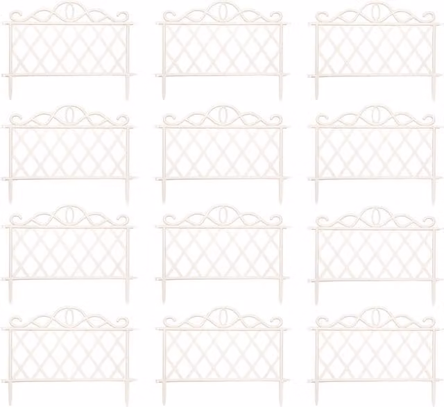 Samuel Alexander 12 Pack White Plastic Garden Border Fence Edging with Lattice Design, H 27 cm x W 48 cm